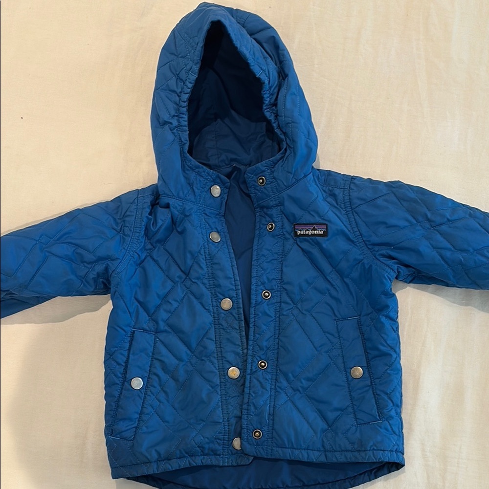 Blue Quilted Hooded Jacket